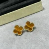 Vintage Alhambra earrings ,18K yellow gold, Tiger Eye