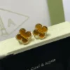 Vintage Alhambra earrings ,18K yellow gold, Tiger Eye