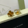 Vintage Alhambra earrings ,18K yellow gold, Tiger Eye