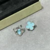 Vintage Alhambra earstuds ,18K white gold, Turquoise