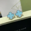 Vintage Alhambra earstuds ,18K white gold, Turquoise