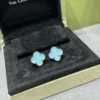 Vintage Alhambra earstuds ,18K white gold, Turquoise