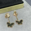 Lucky Alhambra earrings, 2 motifs 18K yellow gold, Mother-of-pearl, Tiger Eye