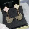 Lucky Alhambra earrings, 2 motifs 18K yellow gold, Mother-of-pearl, Tiger Eye