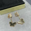 Lucky Alhambra earrings, 2 motifs 18K yellow gold, Mother-of-pearl, Tiger Eye