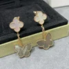 Lucky Alhambra earrings, 2 motifs 18K yellow gold, Mother-of-pearl, Tiger Eye