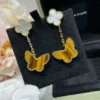 Lucky Alhambra earrings, 2 motifs 18K yellow gold, Mother-of-pearl, Tiger Eye