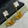 Lucky Alhambra earrings, 2 motifs 18K yellow gold, Mother-of-pearl, Tiger Eye