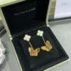 Lucky Alhambra earrings, 2 motifs 18K yellow gold, Mother-of-pearl, Tiger Eye