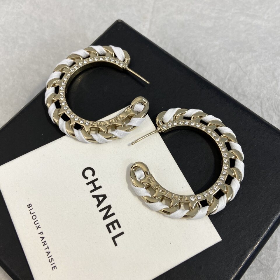 Chanel Hoop earrings - Metal, lambskin & strass, gold, black